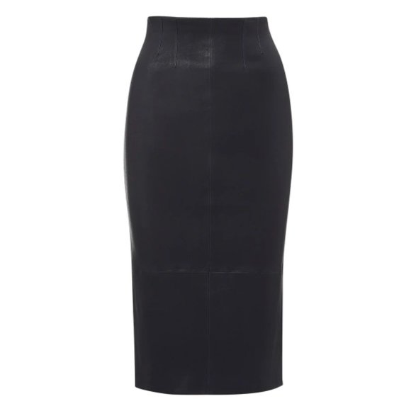 Veronica Beard Kaliyah Leather Pencil Skirt Navy Dark Blue Lambskin Size… - Picture 1 of 14